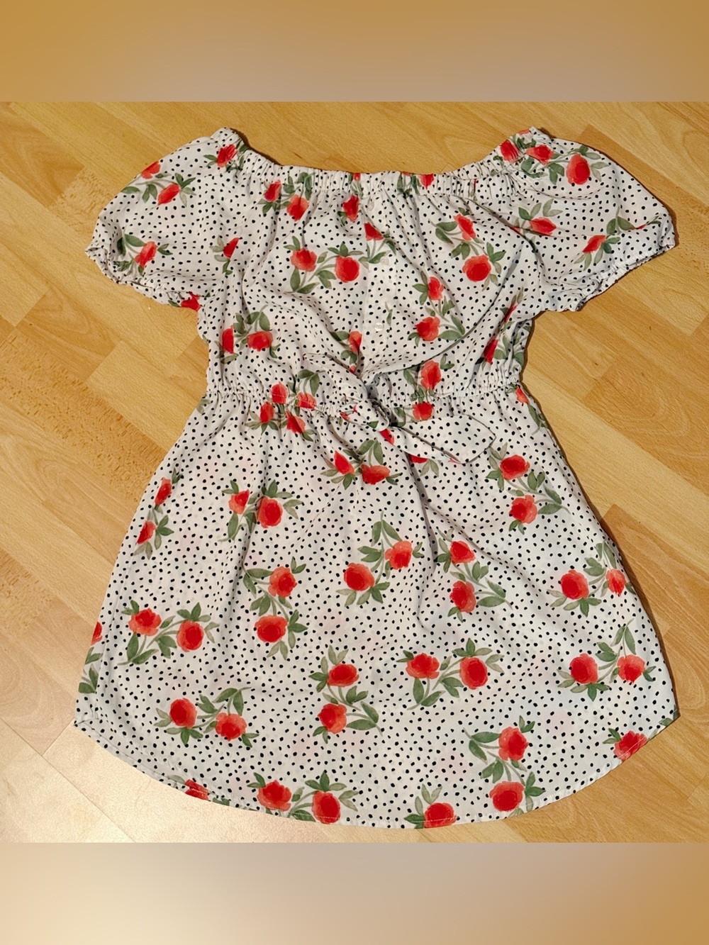 Urban Heritage White with Polka Dots Mini Dress with Red Floral Print